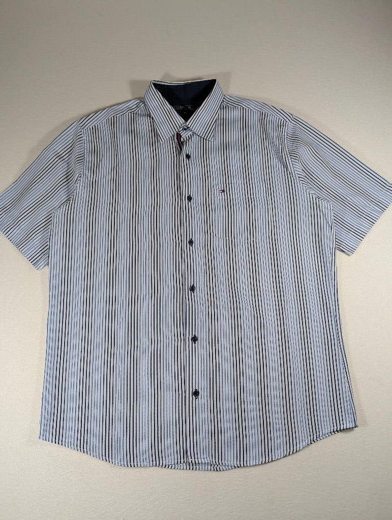 Tommy Hilfiger overhemd | XL | blauw gestreep | korte mouwen, Blauw, Tommy Hilfiger, Ophalen of Verzenden, Zo goed als nieuw