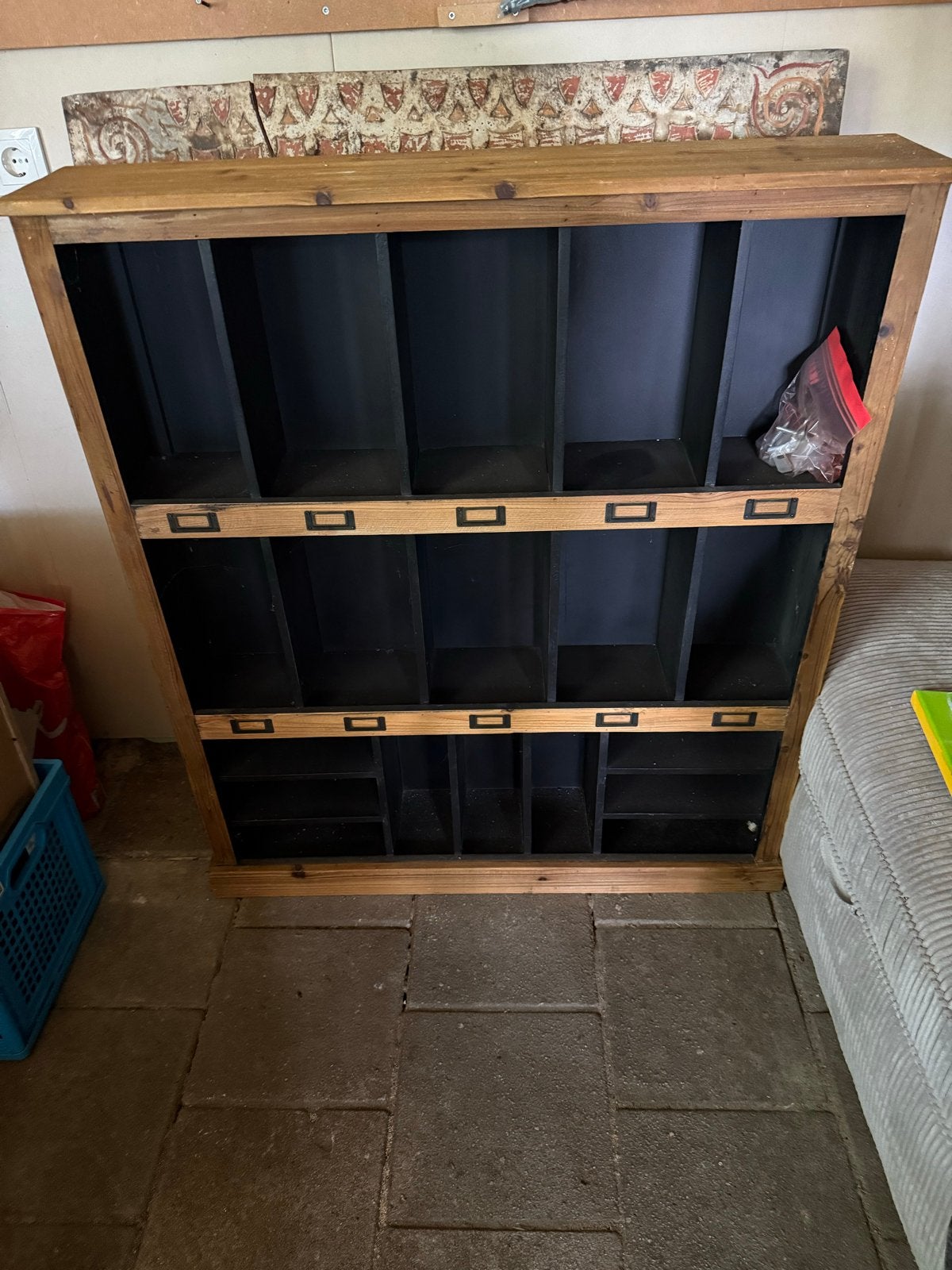 Houten vakkenkast / sorteerkast - 97x110 cm, Ophalen, Met plank(en), Gebruikt, 100 tot 150 cm