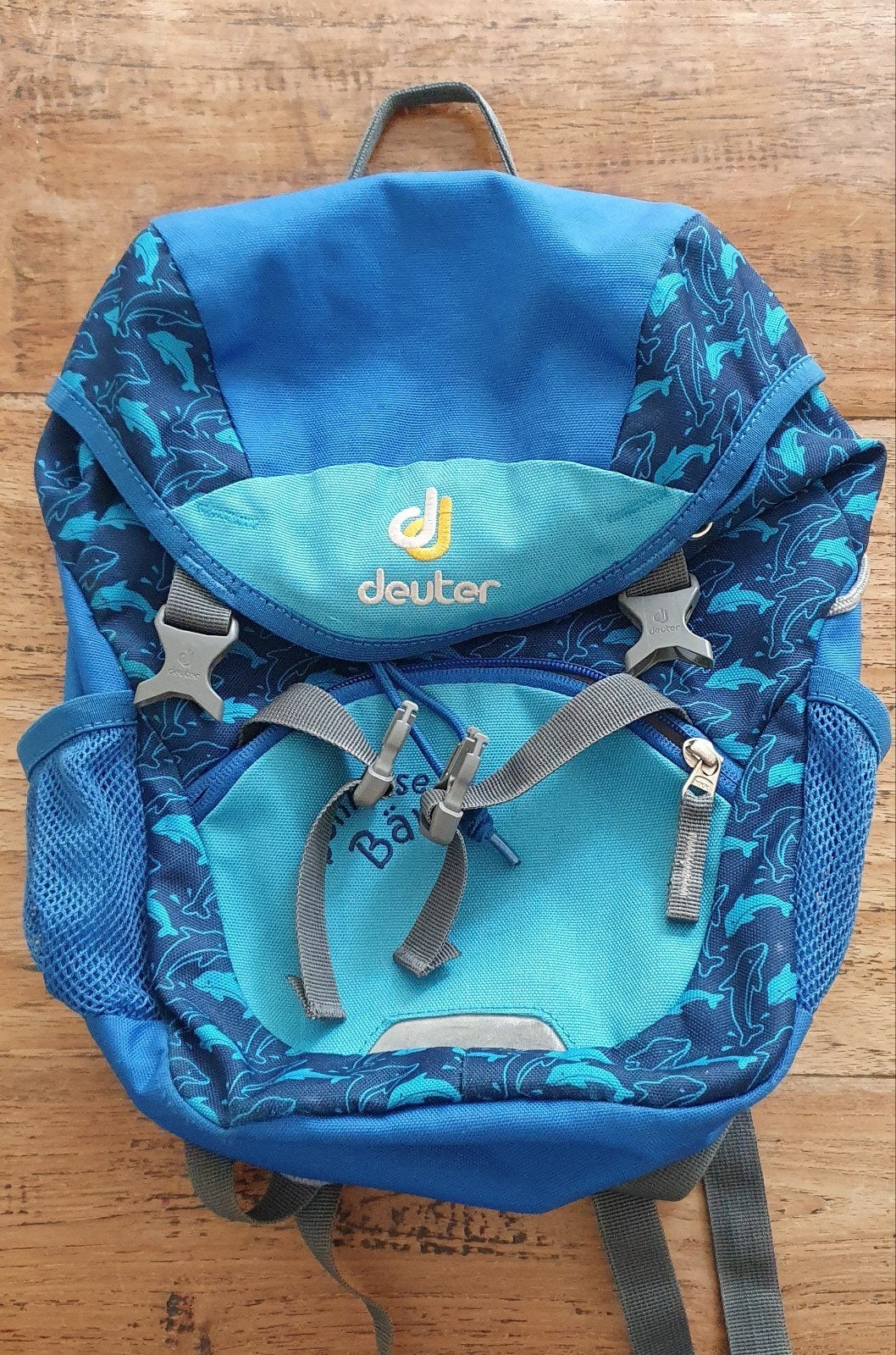 Deuter Schmusebär kinderrugzak - Blauw met dolfijnen, Gebruikt, Minder dan 30 cm, Minder dan 25 cm, Ophalen