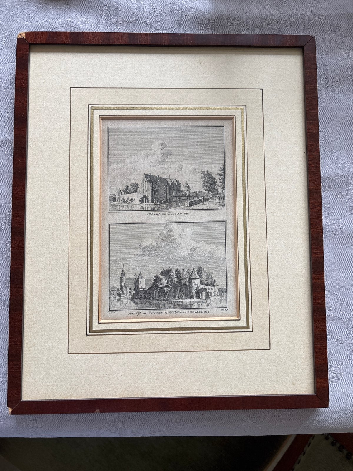 Twee 18e-eeuwse gravures van kastelen in Putten, Ingelijst, Verzenden, Architectuur, Gravure