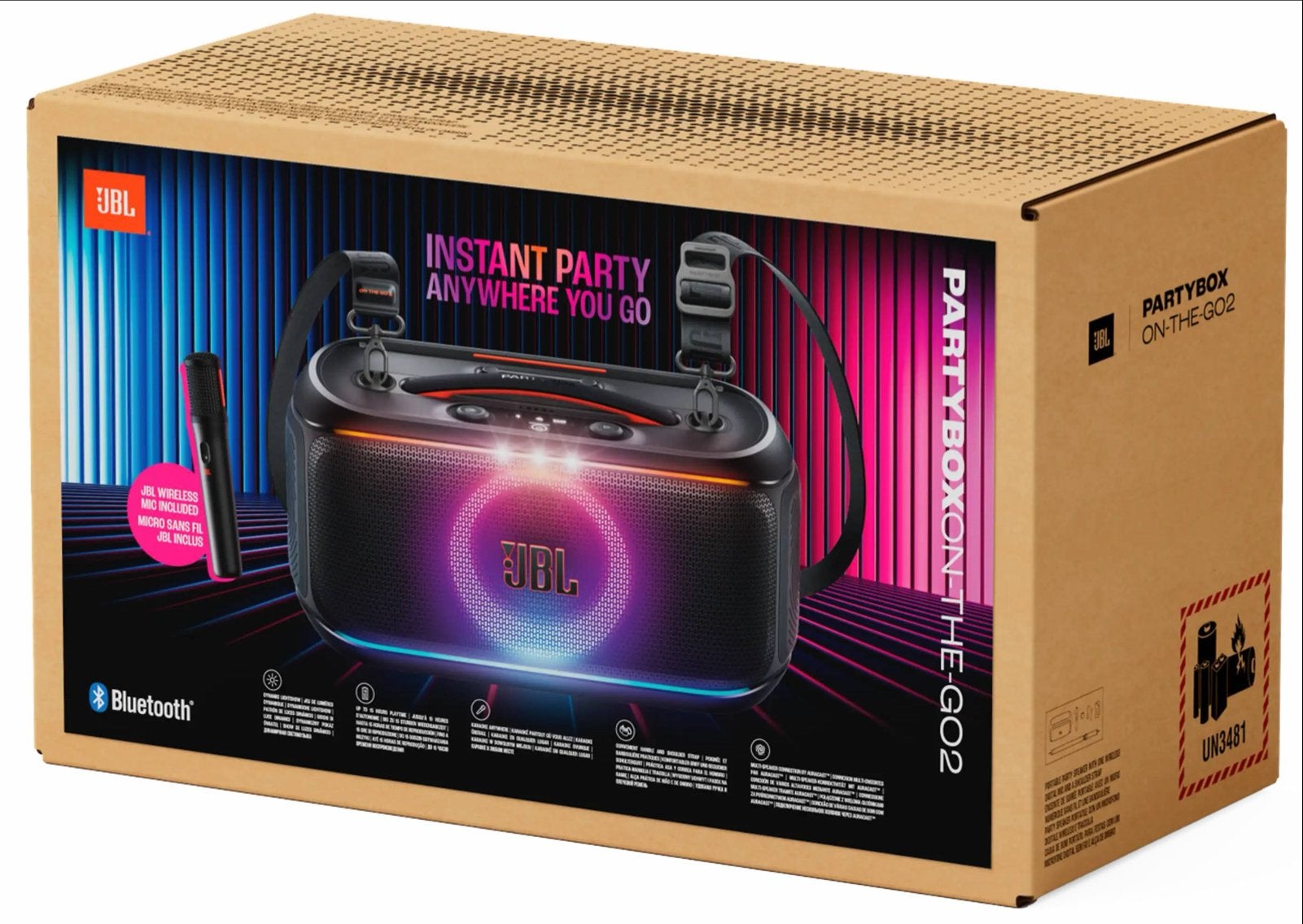 JBL PartyBox On-The-Go 2 Party Speaker - Draadloze Microfoon, Bluetooth, JBL, Party speaker, Nieuw