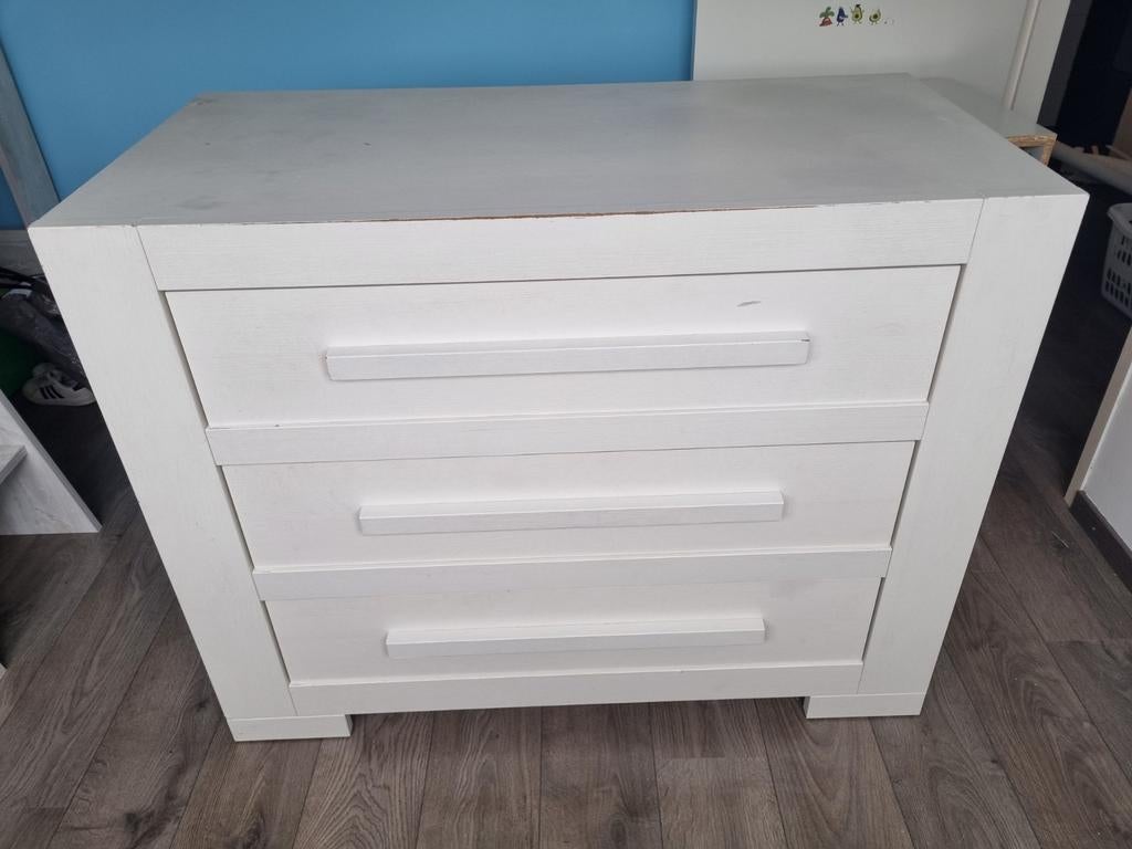 Witte commode kast met 3 lades, Kinderen en Baby's, Kinderkamer | Commodes en Kasten, Ophalen, Gebruikt, 50 tot 70 cm, 100 cm of meer