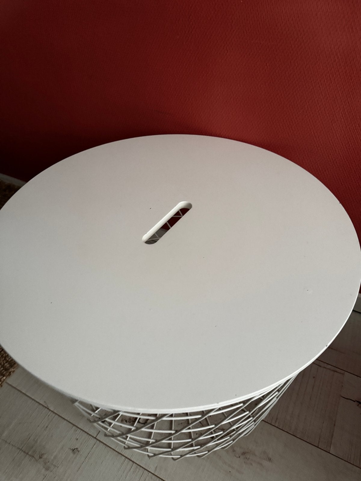 Moderne salon tafel met opbergruimte - Wit metaal, Ophalen, Gebruikt, Rond, 50 tot 100 cm