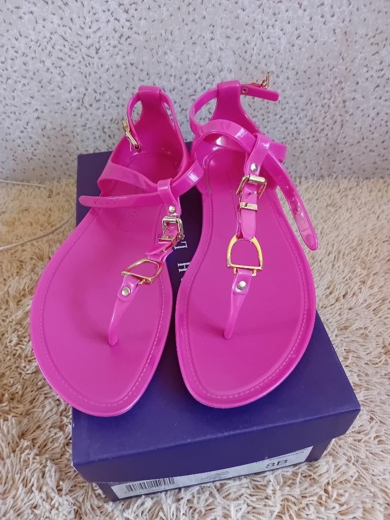 Roze jelly sandalen ralph lauren 38,5 met stijgbeugel detail, Verzenden, Sandalen of Muiltjes, Roze, Gedragen