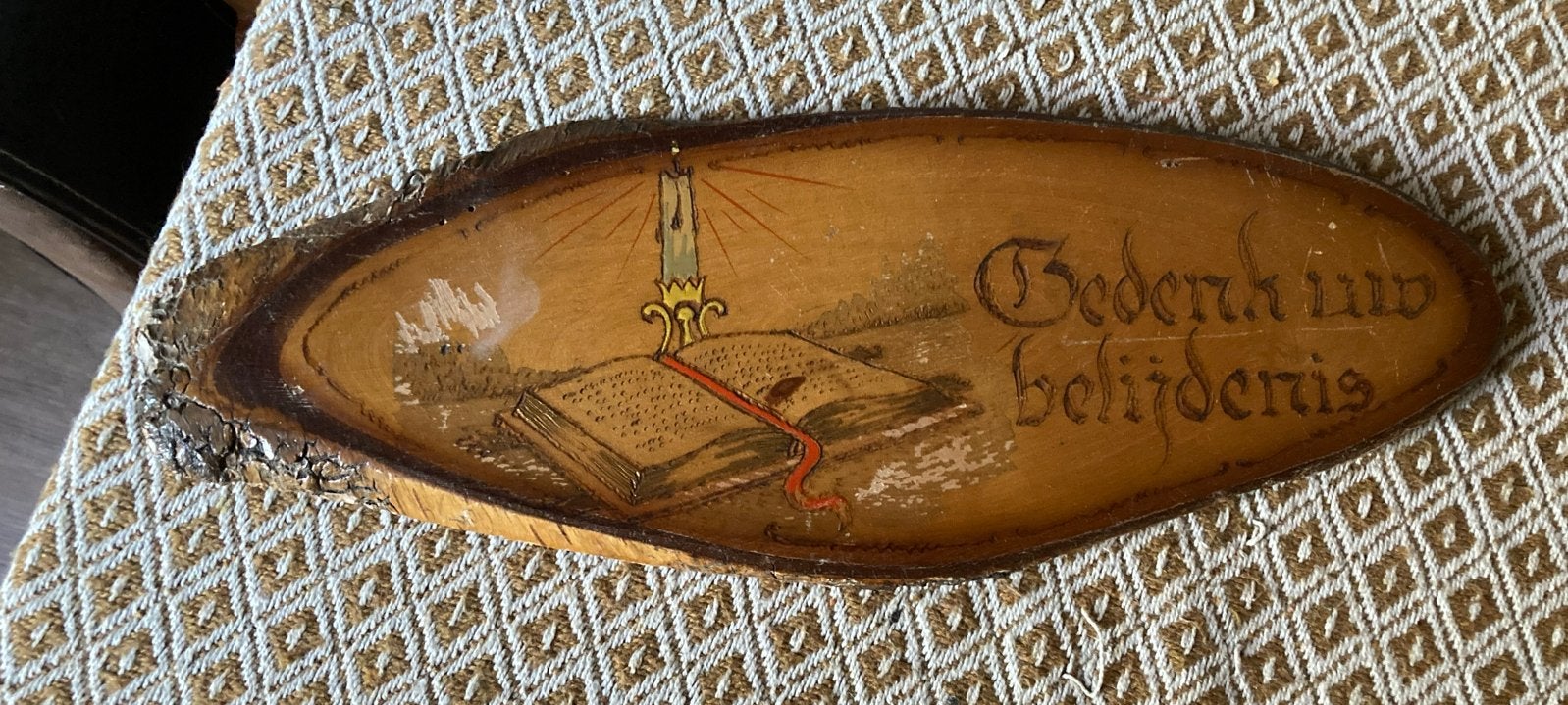 Vintage houten wanddecoratie met spreuk, 35x14, Ophalen of Verzenden