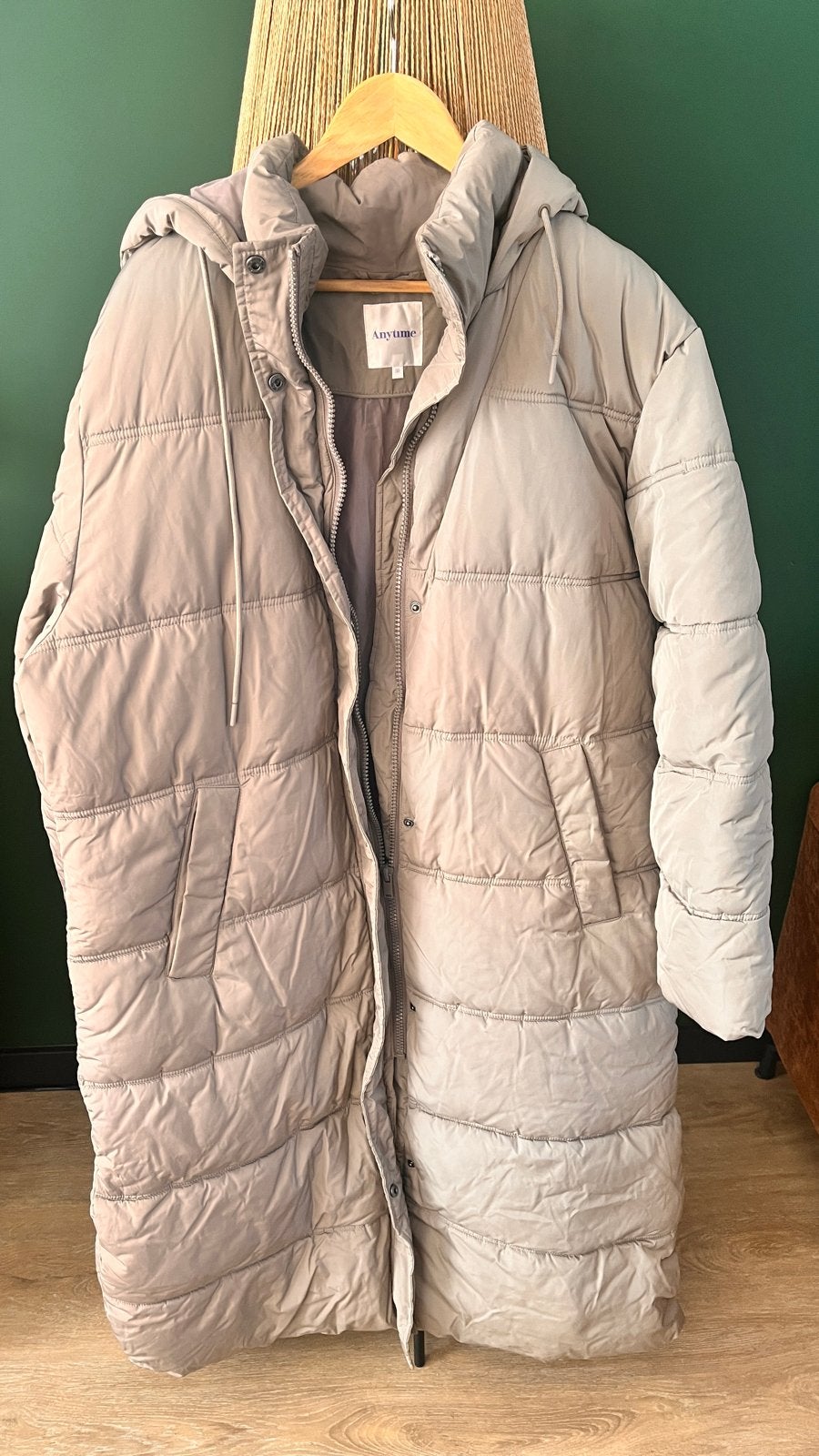 Lange gewatteerde jas Anytime maat 50, Ophalen of Verzenden, Zo goed als nieuw, Maat 46/48 (XL) of groter, Beige