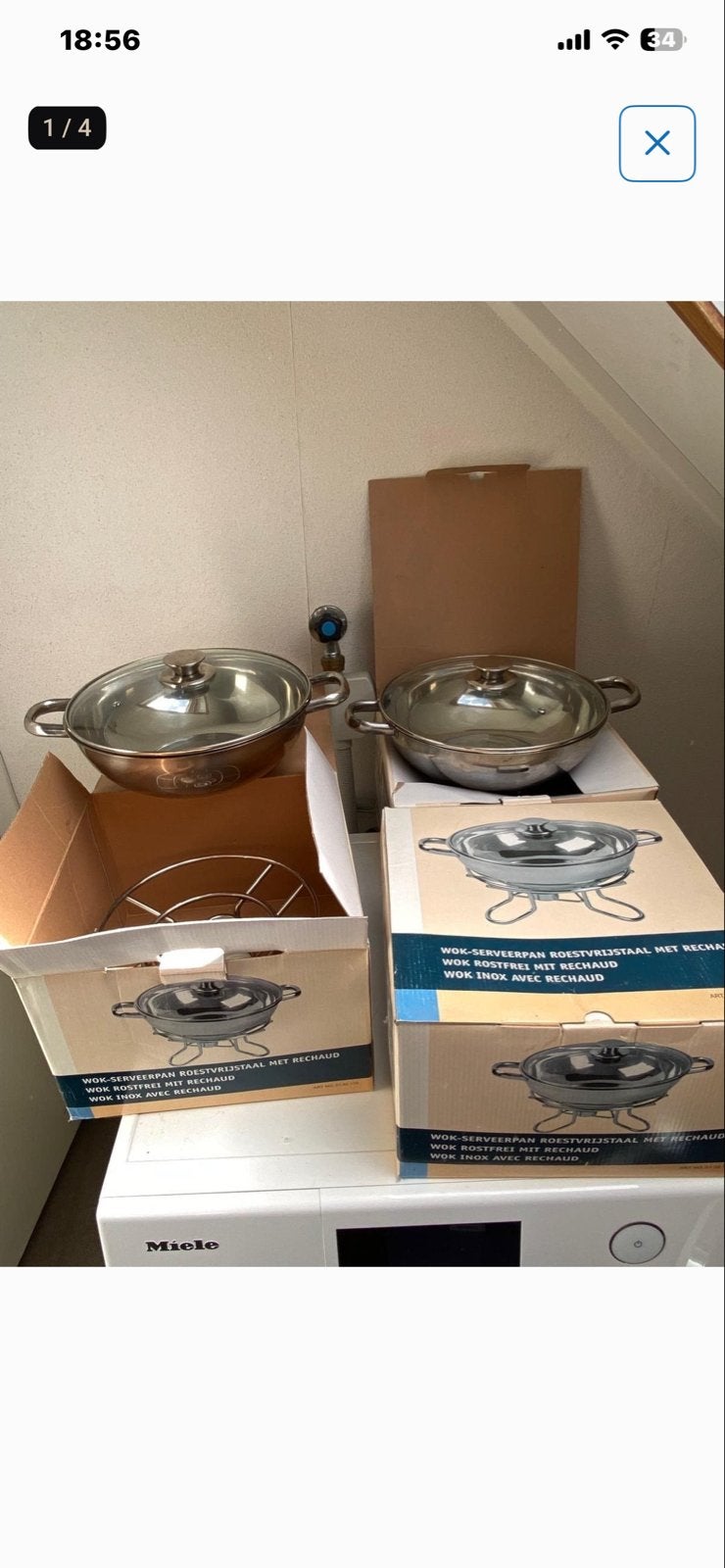 Wok serveerpannen roestvrijstaal met rechaud (3 stuks), Ophalen, Overige typen, Metaal, Nieuw
