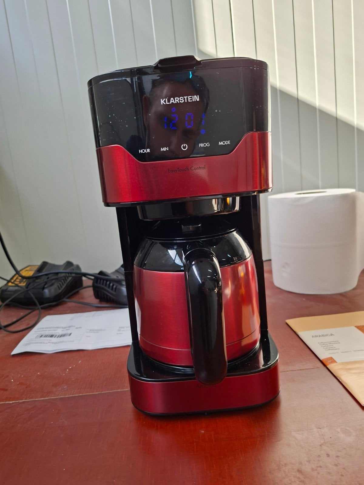 Klarstein filter koffiezetapparaat 1,2L rood, Witgoed en Apparatuur, Ophalen, 10 kopjes of meer, Koffiemachine, Gemalen koffie