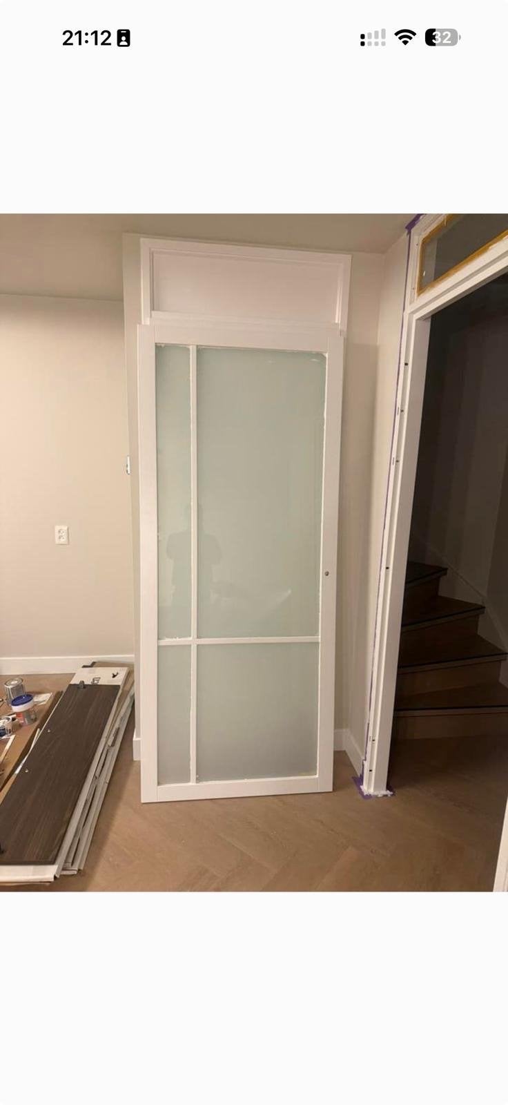 Opdekdeur rechts 211.5 x 88 cm met glas, Doe-het-zelf en Verbouw, Deuren en Horren, Ophalen, Gebruikt, 80 tot 100 cm, Binnendeur
