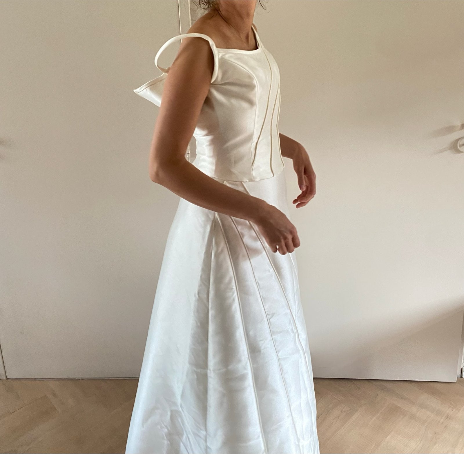 Trouwjurk XS met korset en rok van Marylise, Ophalen, Zo goed als nieuw, Wit, Trouwjurk