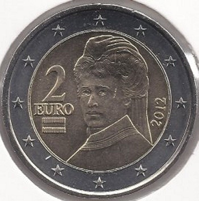 Oostenrijk 2 euro 2012 UNC met randschrift B in munthouder, Ophalen of Verzenden, Oostenrijk, 2 euro, Losse munt