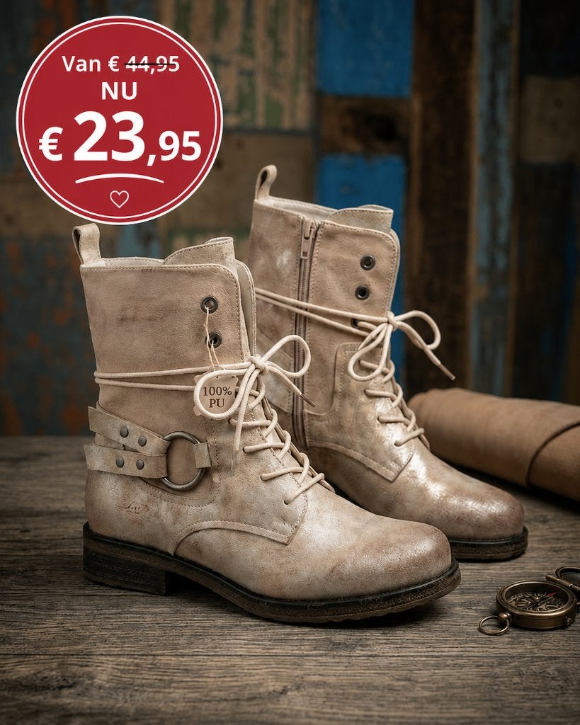 Suedine veterboots Beige met een mini vleugje gold mt 39, Beige, Lage of Enkellaarzen, Nieuw, Ophalen of Verzenden