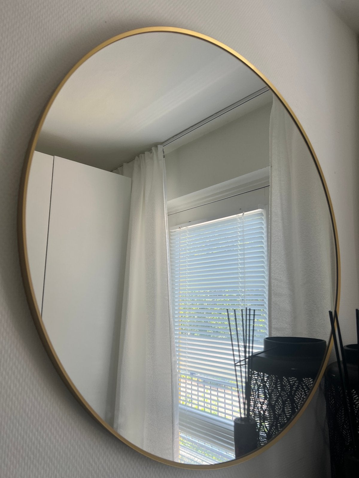 IKEA LINDBYN ronde spiegel 80 cm | goudkleurig, Ophalen, Rond, Zo goed als nieuw, 75 tot 100 cm