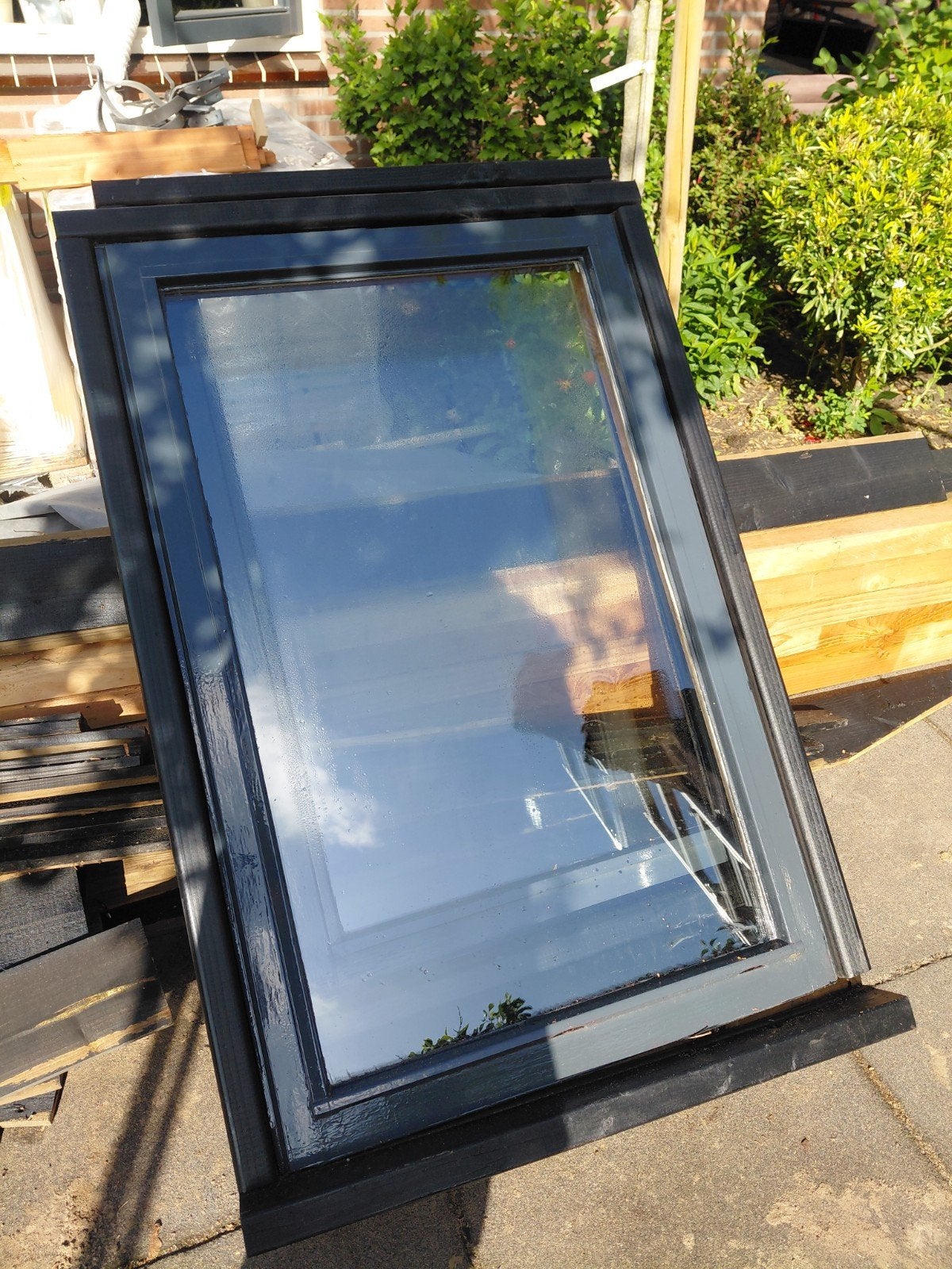 Grijs vast raam met Dubbelglas - gebruikt, Doe-het-zelf en Verbouw, Glas en Ramen, Minder dan 80 cm, 80 tot 120 cm, Ophalen of Verzenden