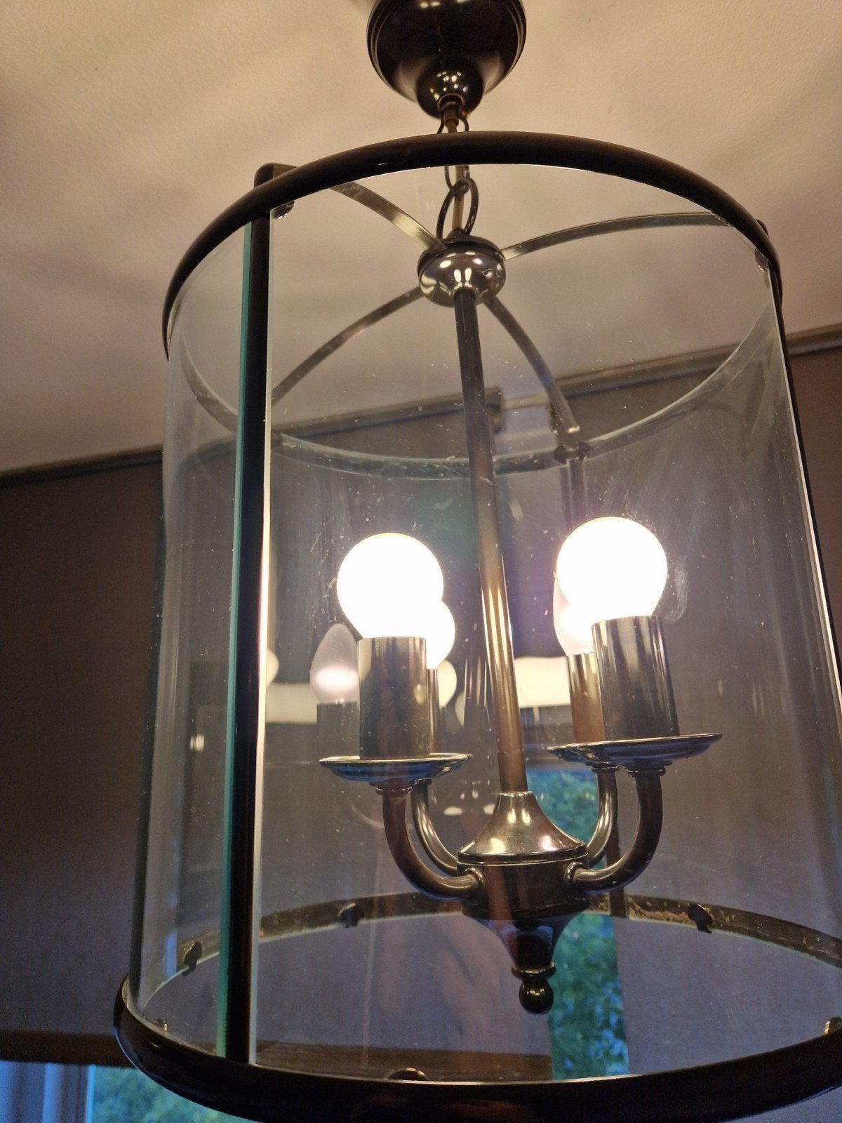 Vintage round metal and glass lantern, Made in Italy, Ophalen of Verzenden