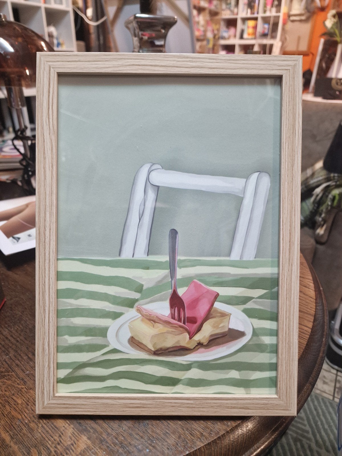 Stilleven met gebak en stoel - Ingelijst schilderij, Ophalen, Doek, Realistisch, Stilleven