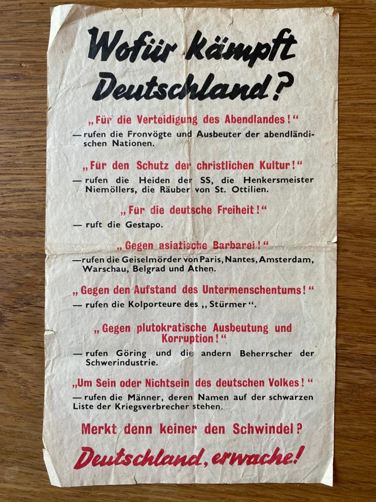 Geallieerd Pamflet strooibiljet ‘Wofür kämpft’ wo2, Verzamelen, Militaria | Tweede Wereldoorlog, Ophalen of Verzenden