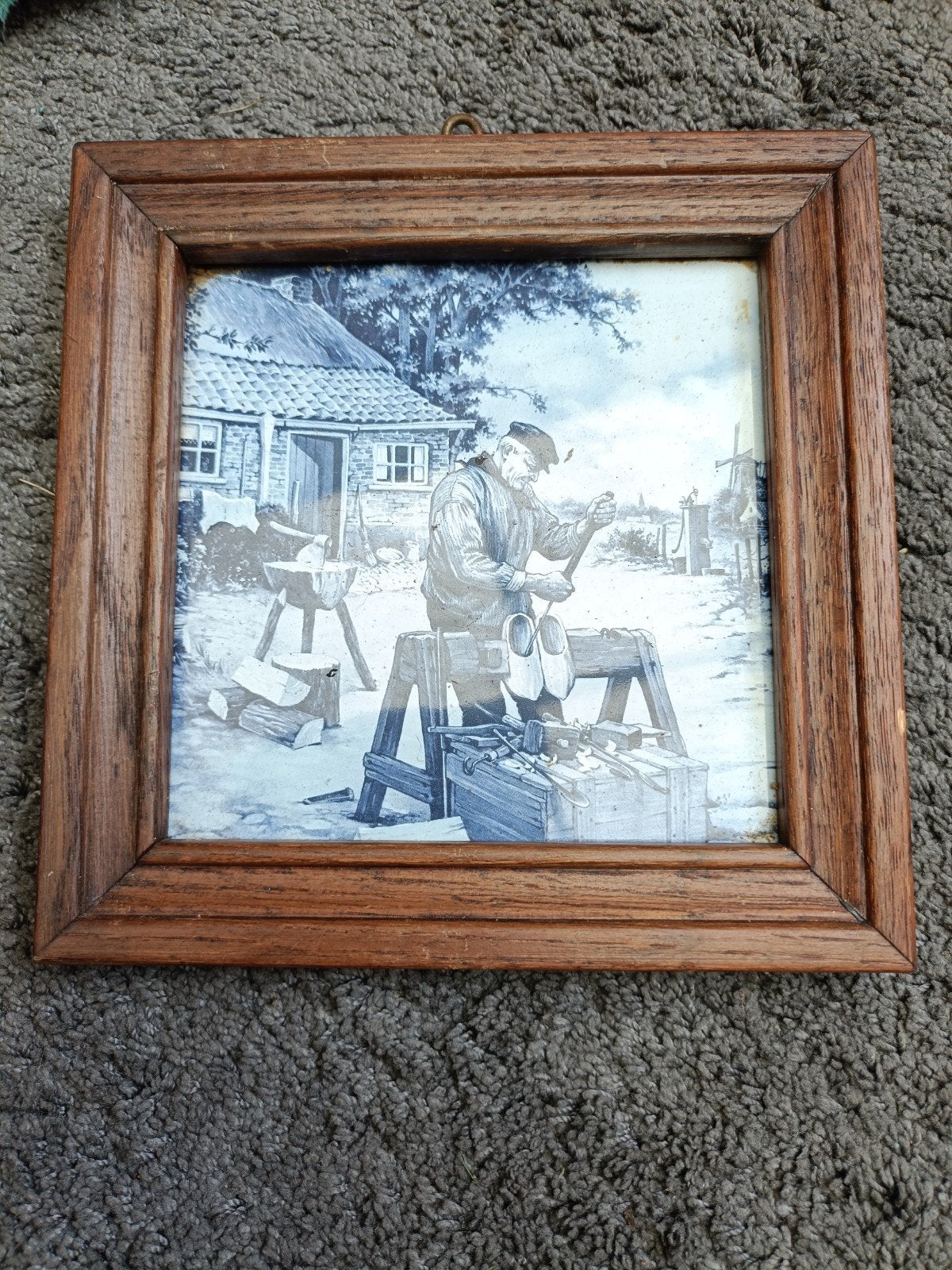 Delfts Blauw Tegeltableau Klompenmaker, Ophalen of Verzenden