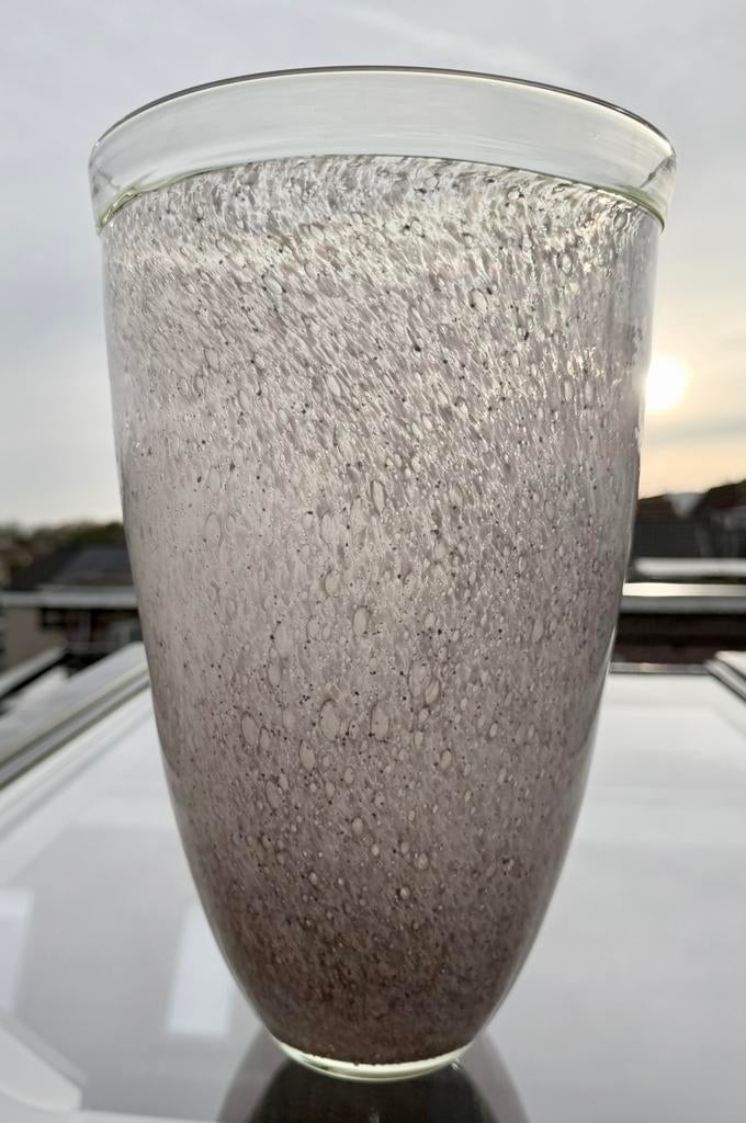 Grote Design Vaas 33,5 cm Mondgeblazen Bubbelglas Lila/Paars, Overige kleuren, Verzenden, Minder dan 50 cm, Glas