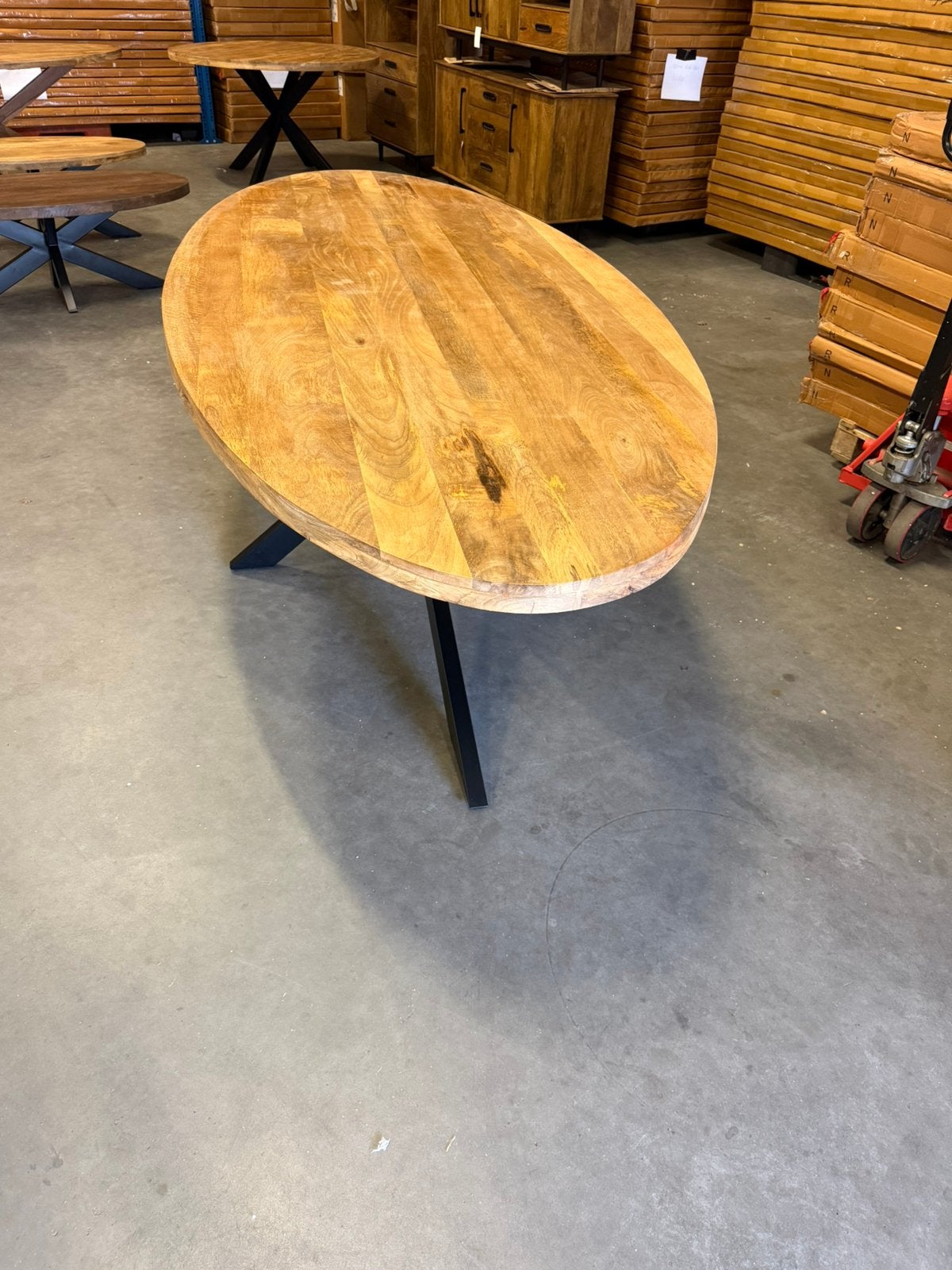 Ovale mango eettafel in alle afmetingen uit voorraad, Ophalen, 100 tot 150 cm, Ovaal, Nieuw