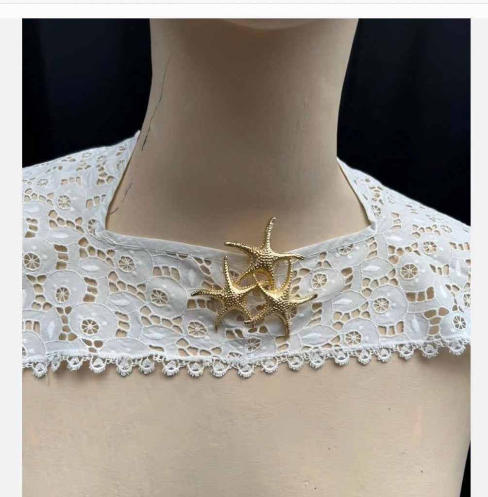 Grote antieke kraag stof opengewerkt, sleets, gratis broche, Ophalen of Verzenden