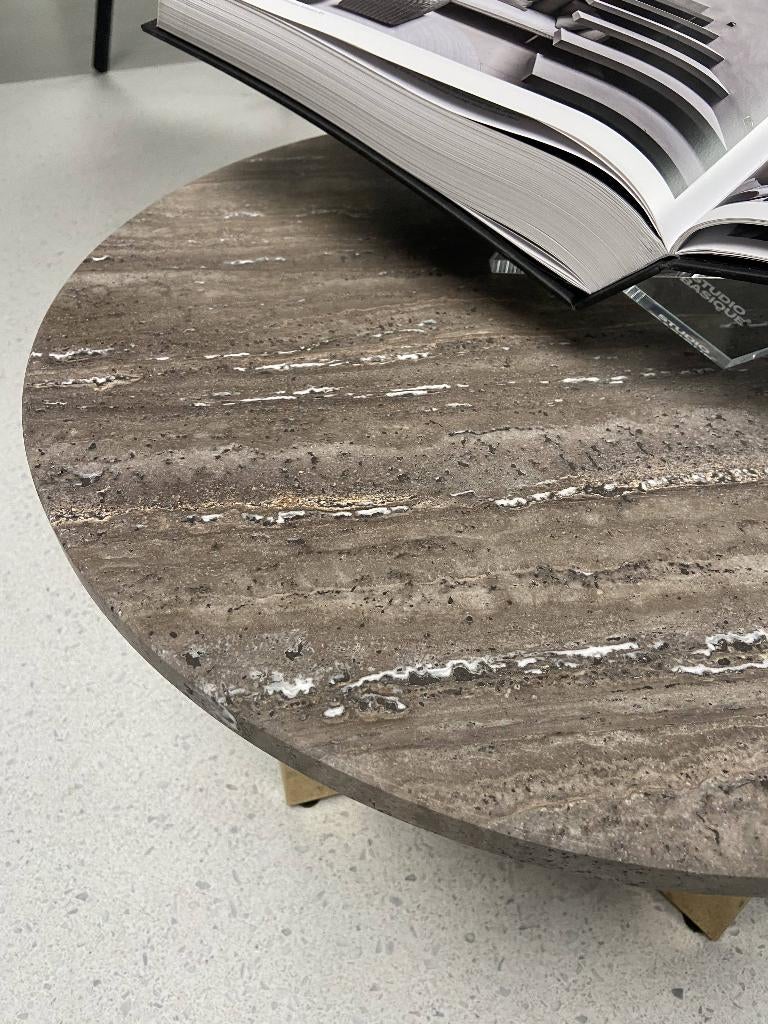Stijlvolle bruine salontafel travertin rond ø60cm, Ophalen, 50 tot 100 cm, Rond, Nieuw