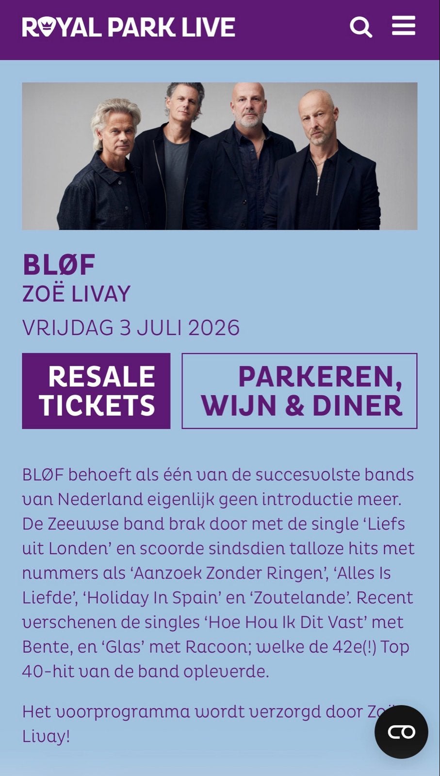 1x staplaats Blof Royal Soestdijk vr 3 juli as, Eén persoon, Juli