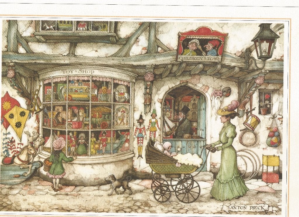 Kerstkaarten, 2x Anton Pieck, 7x Anton Pieck-achtige kaarten, Ophalen of Verzenden, 1980 tot heden, Ongelopen, Feest(dag)
