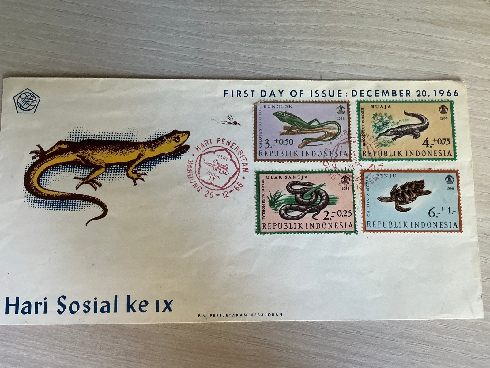 Indonesische Eerste Dag Envelop 1966 - Reptielen & Amfibieën, Verzenden, Onbeschreven, Rest van de wereld