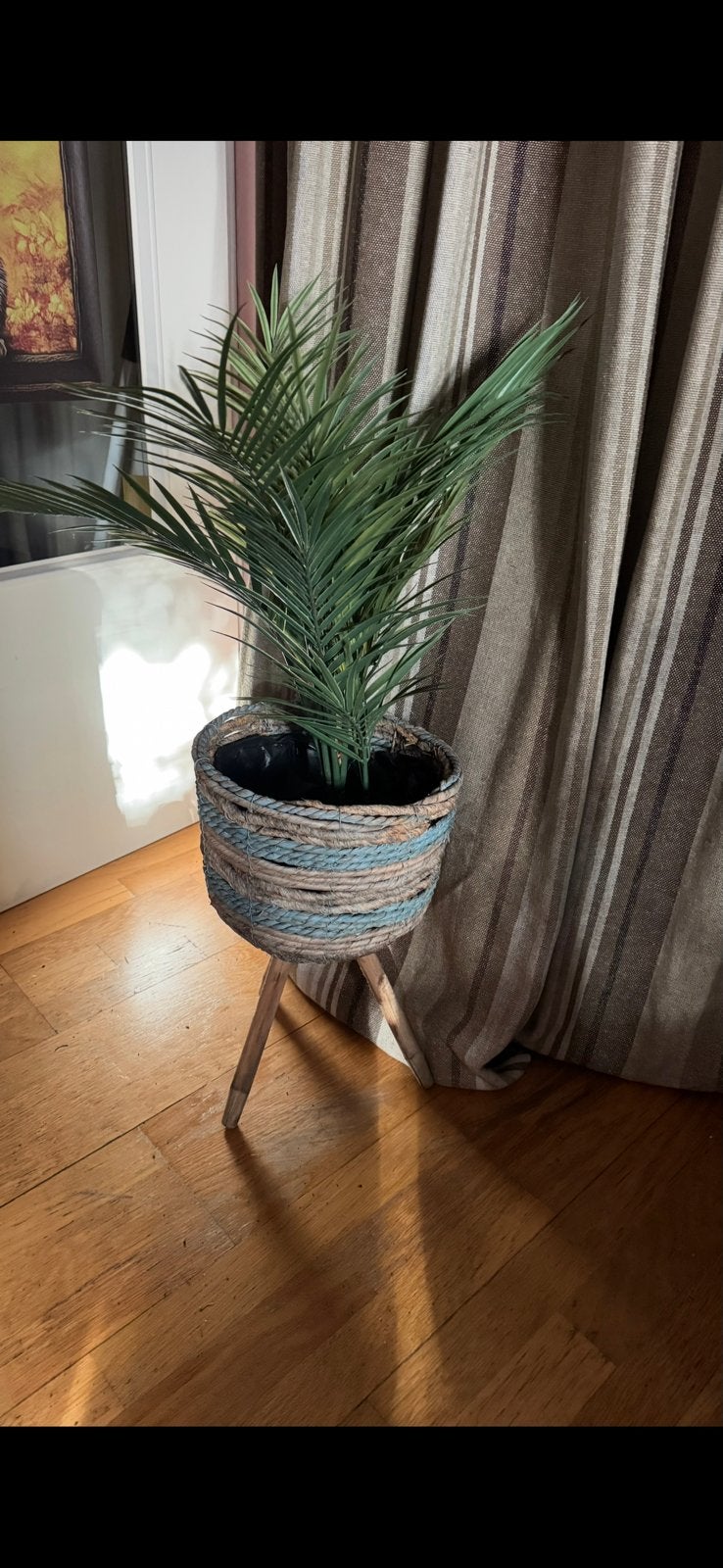 Retro rieten bloempot op pootjes poten ( zonder plant ), Overige materialen, Gebruikt, Rond, Ophalen of Verzenden