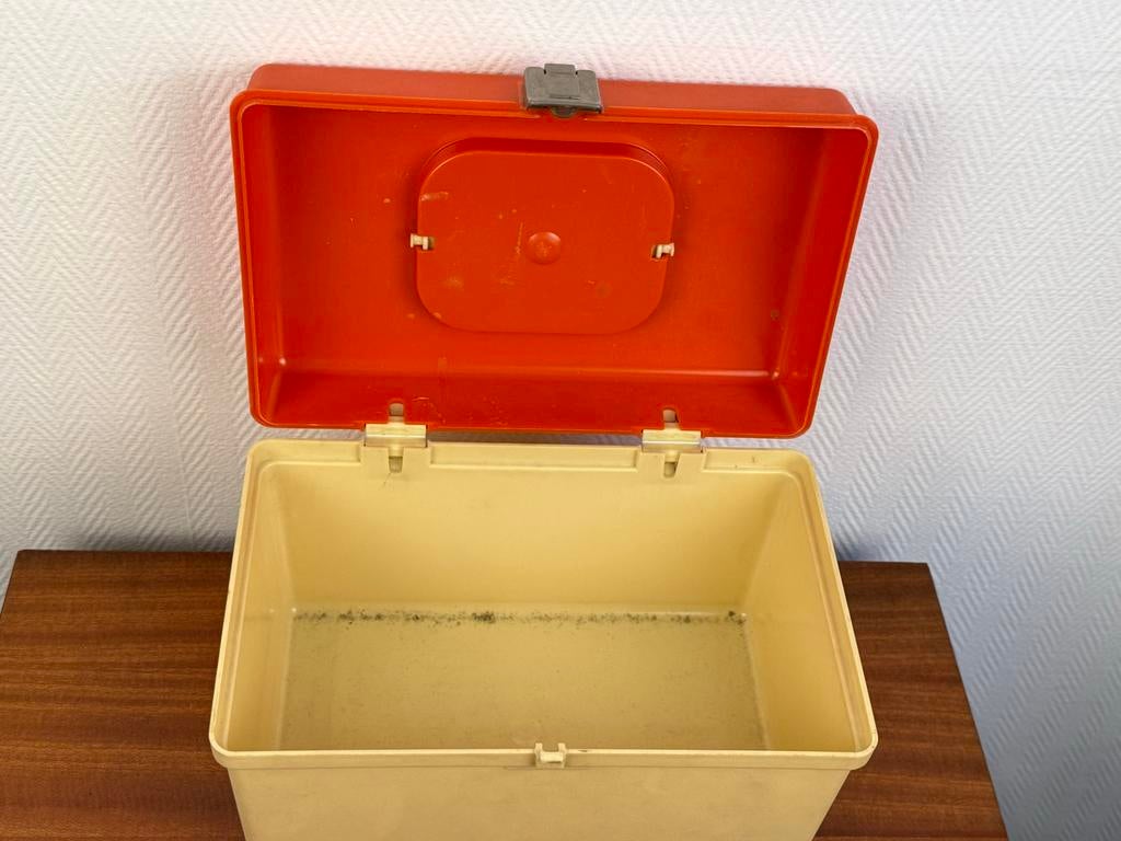Vintage Oranje/Beige Opbergdoos / naaikist, Hobby en Vrije tijd, Ophalen, Zo goed als nieuw