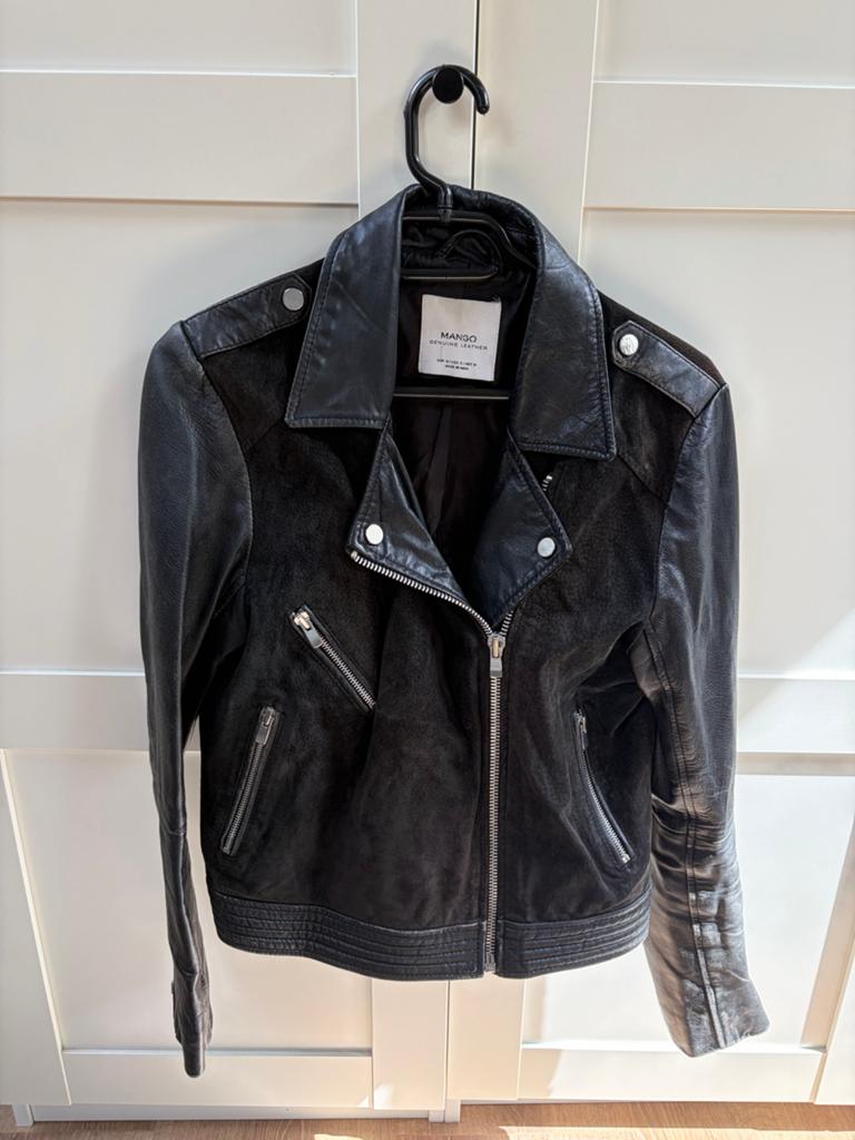 Stoer leren jack Mango, maat M, Ophalen of Verzenden, Gedragen, Maat 38/40 (M), Zwart
