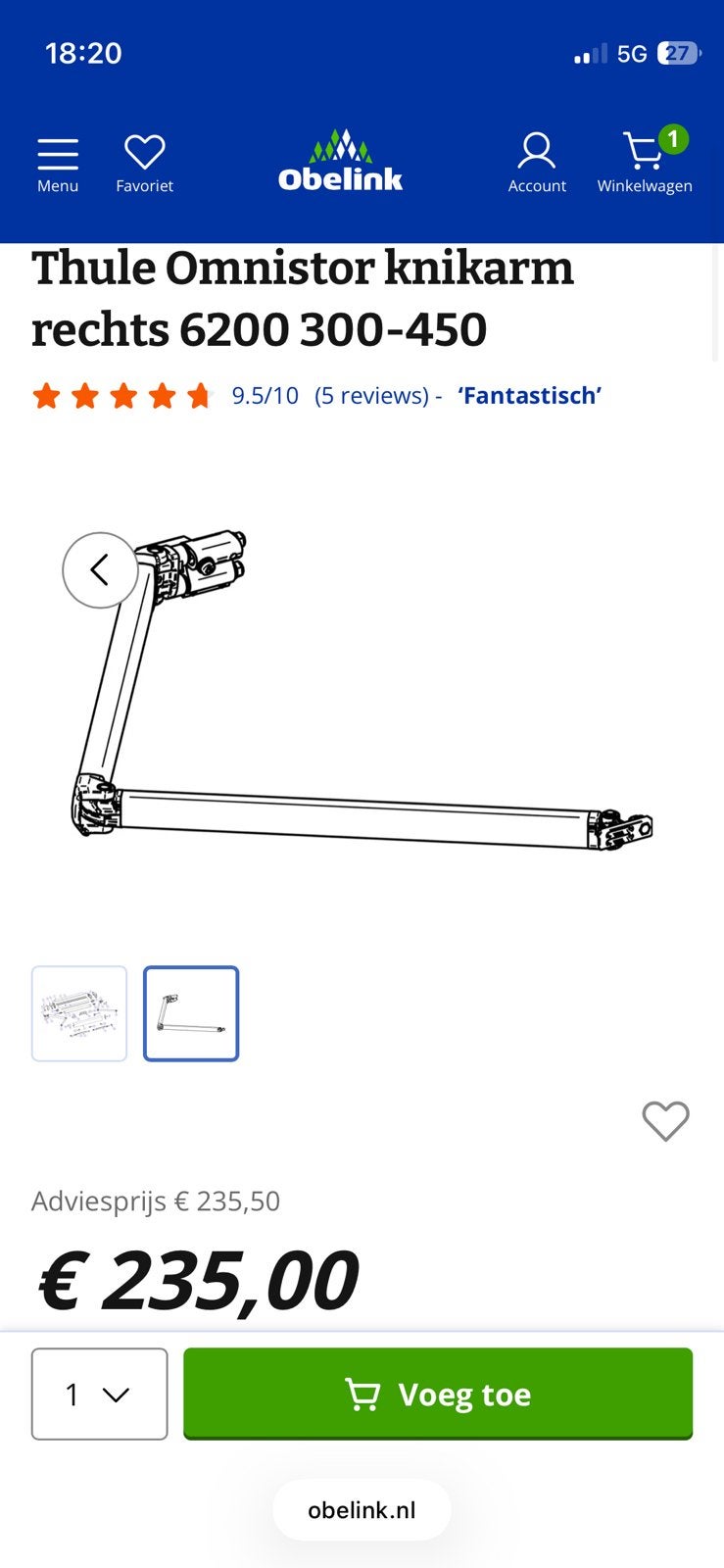 Thule omnistore 6300 Knikarm  rechts, Ophalen of Verzenden, Zo goed als nieuw