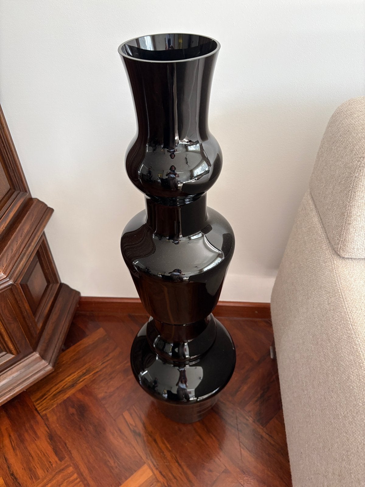 Zwarte glazen vaas, Ophalen, 90 cm, Zwart, Glas