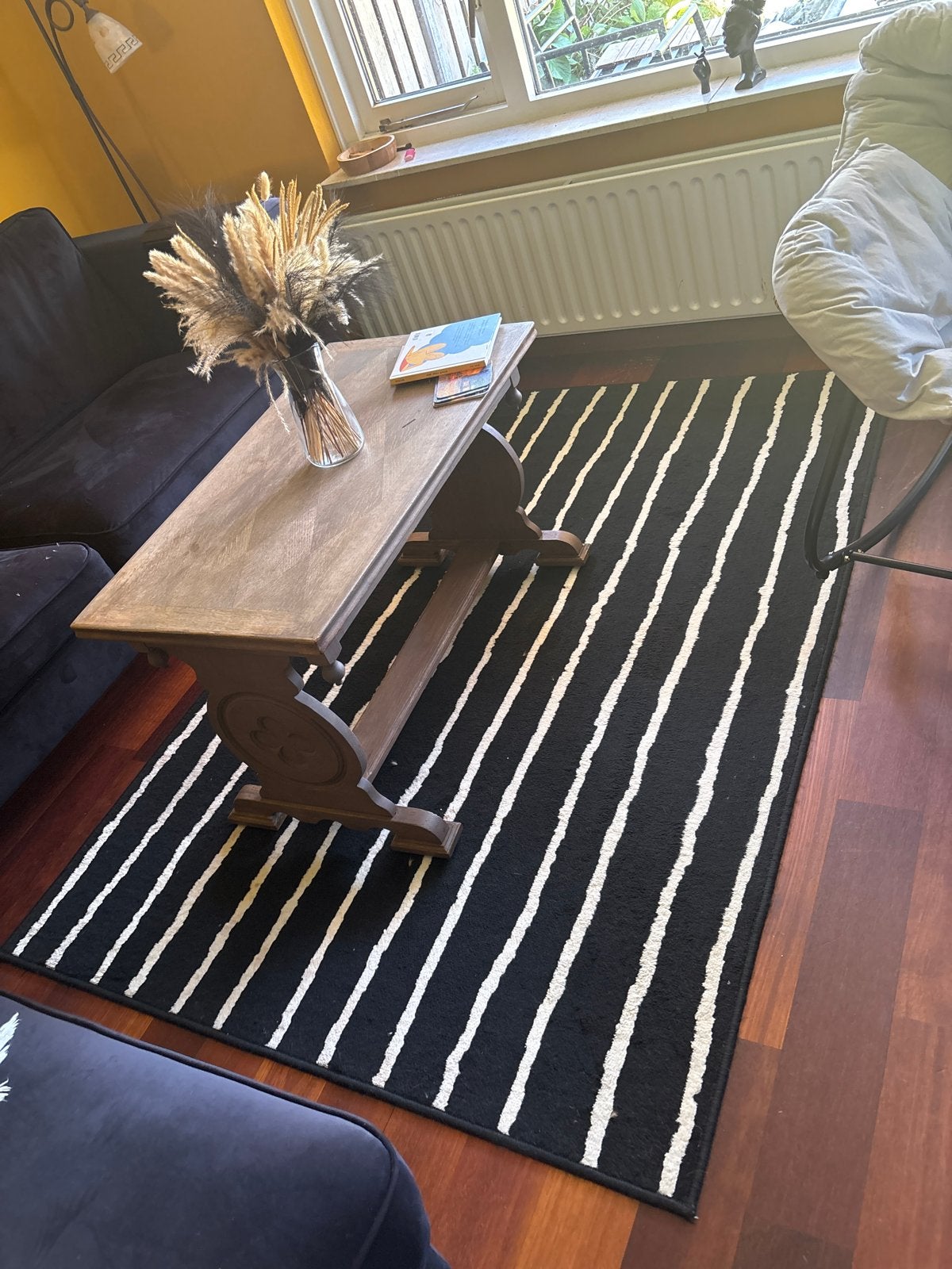 IKEA LOSE Vloerkleed Zwart Wit Gestreept, Ophalen, 100 tot 150 cm, Zwart, Zo goed als nieuw