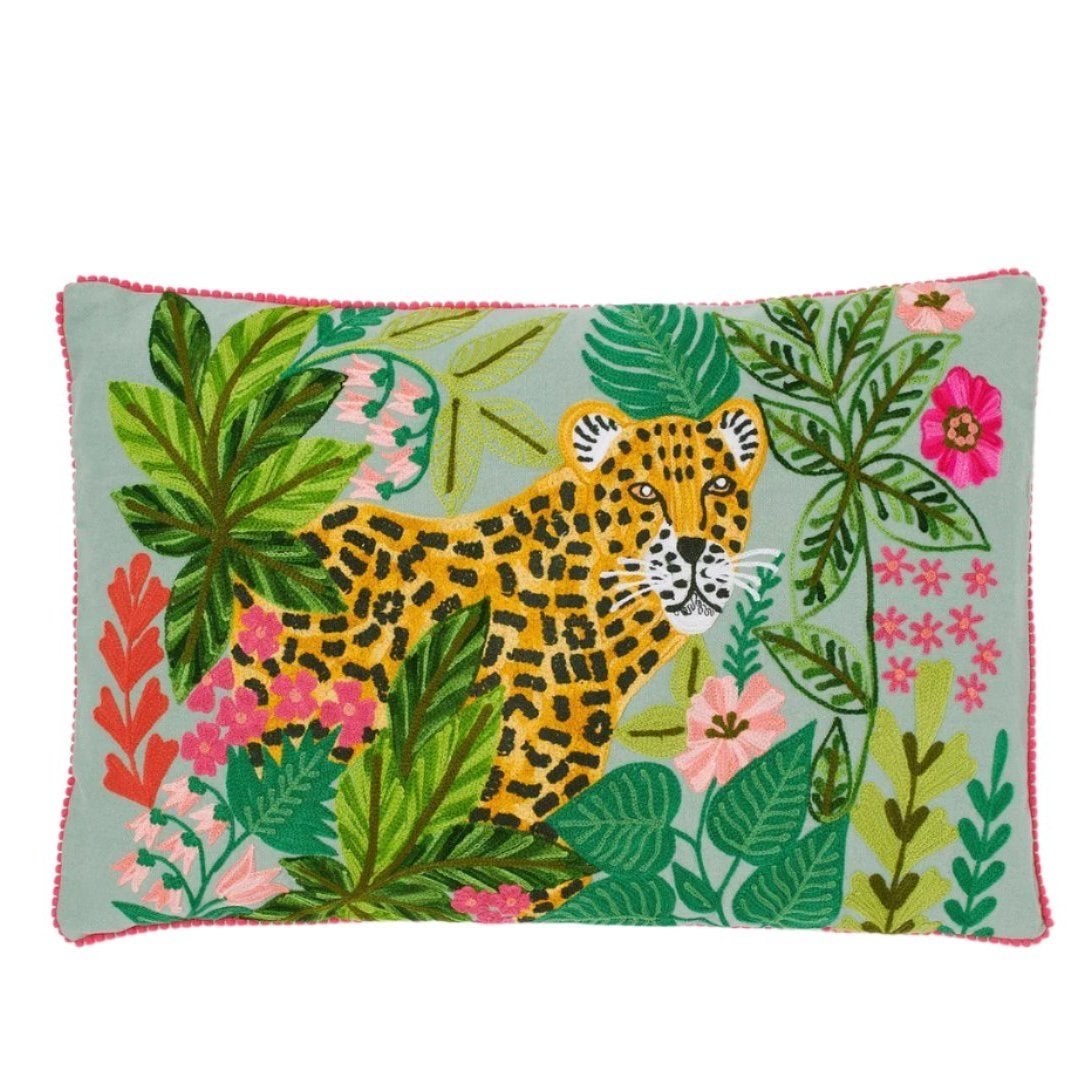Nieuw sierkussen met luipaardprint en tropische bladeren, Overige merken, Meerkleurig, Met print, Nieuw