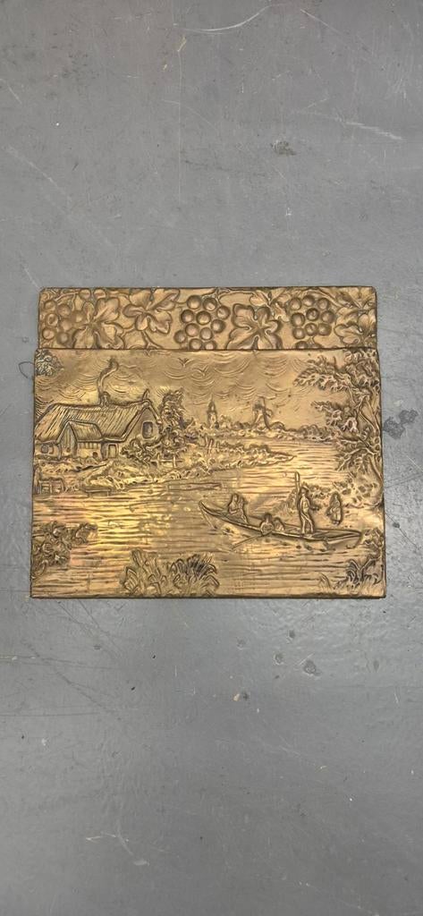 Vintage Koperen Boekensteun met Hollands Landschap, Antiek en Kunst, Antiek | Koper en Brons, Ophalen, Koper