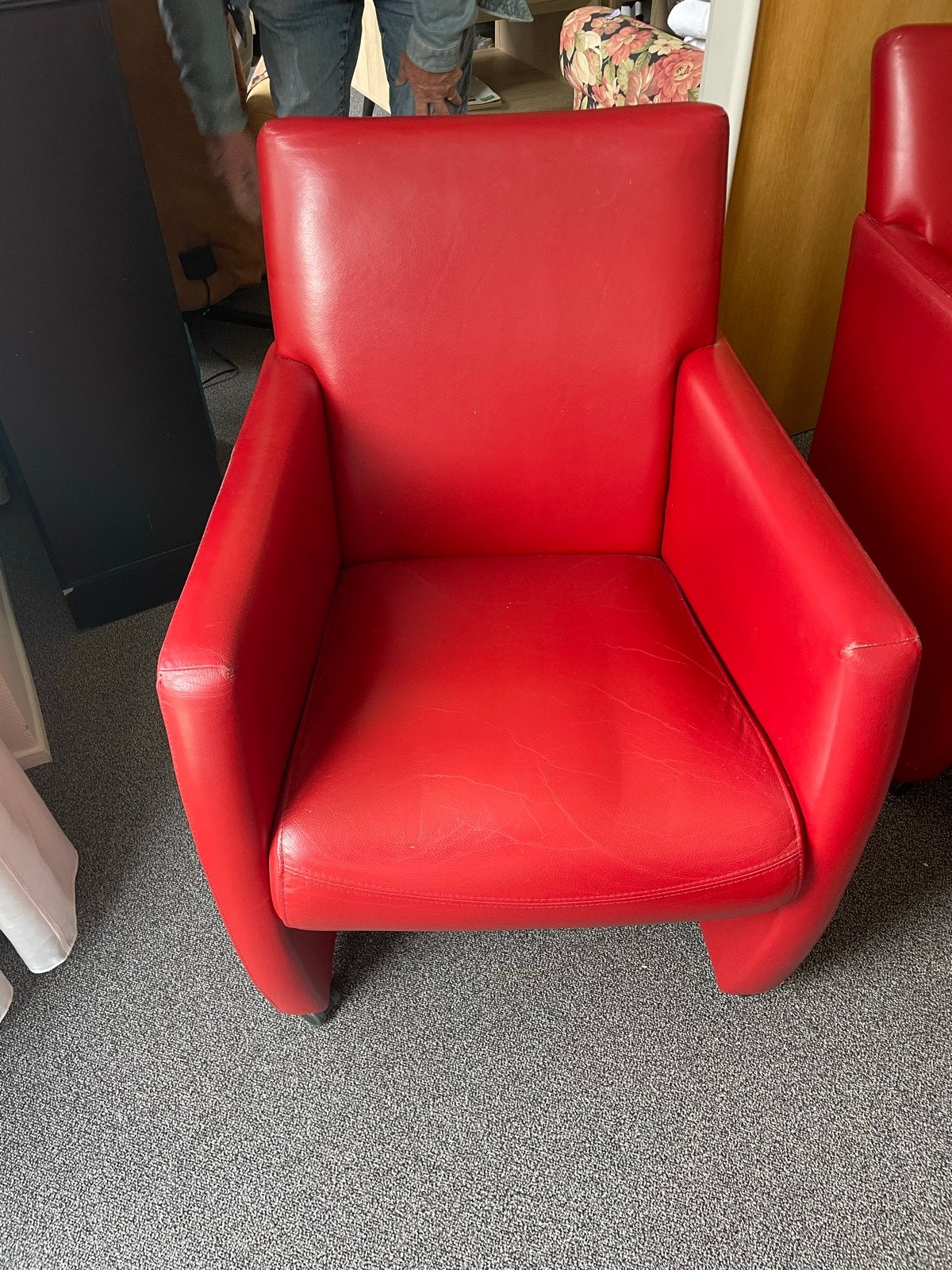 6 Rode lederen eetkamerstoelen met armleuning, Ophalen, Gebruikt, Leer, Vijf, Zes of meer stoelen