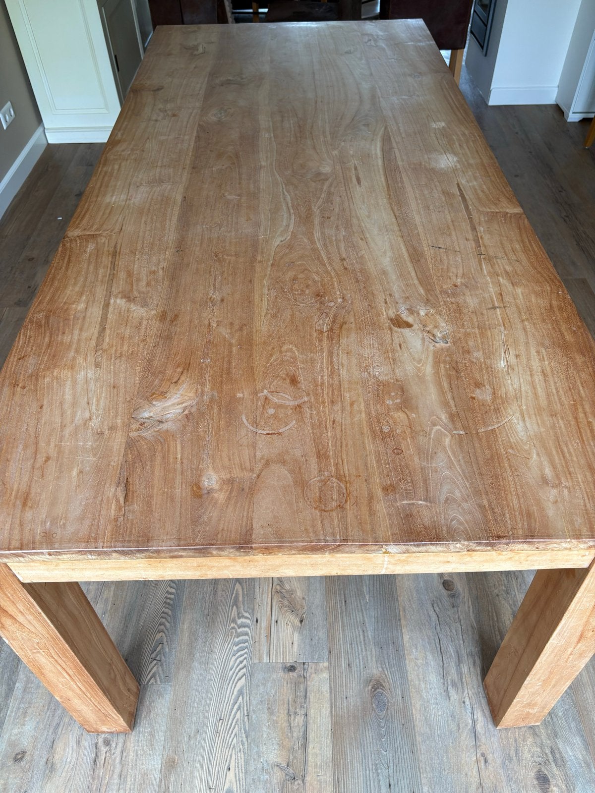 Grote Teakhouten Eettafel - 220x100x80 cm, Huis en Inrichting, Tafels | Eettafels, Gebruikt, 100 tot 150 cm, 200 cm of meer, Vijf personen of meer