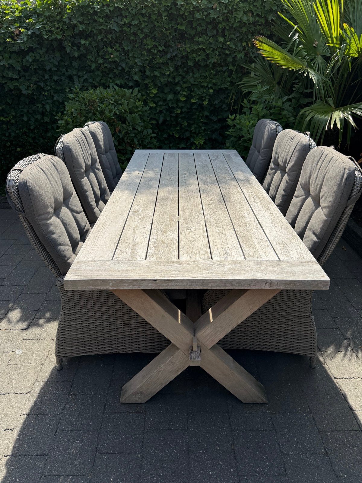 Tuinset teak met verstelbare stoelen (6x), Ophalen, Zo goed als nieuw, Hout, Verstelbaar