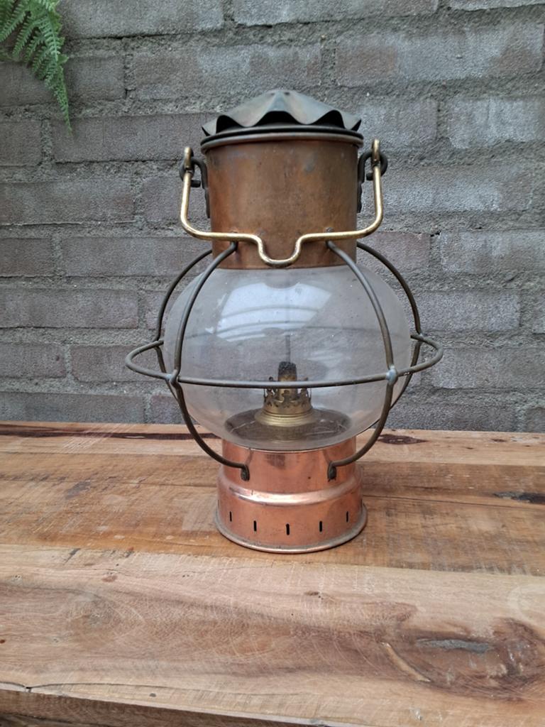 Antieke koperen scheepslamp / olielamp, Ophalen of Verzenden