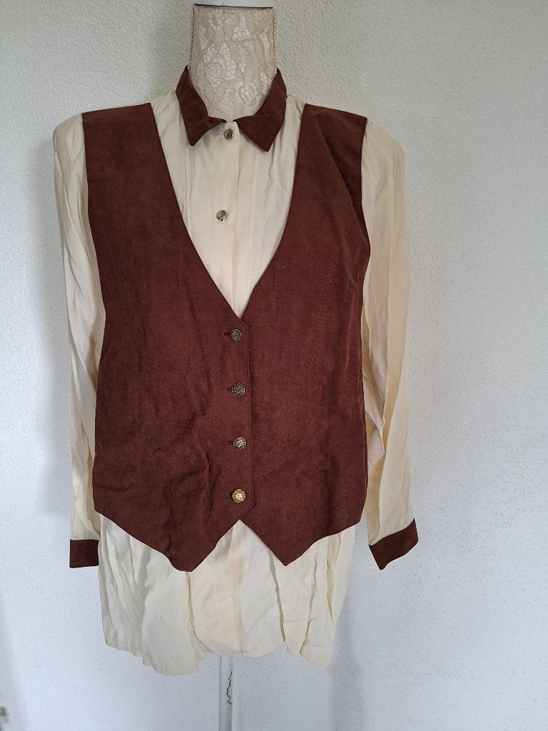 Driedelig Dames Broekpak met Gilet en Blazer maat L, Kostuum of Pak, Bruin, Gedragen, Ophalen
