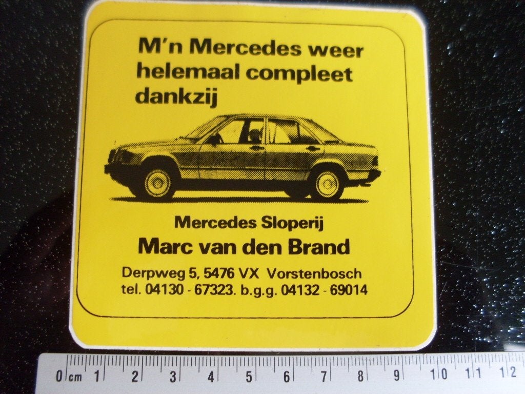 sticker mercedes sloperij Marc van den Brand vorstenbosch, Verzamelen, Stickers, Verzenden, Zo goed als nieuw, Bedrijf of Vereniging