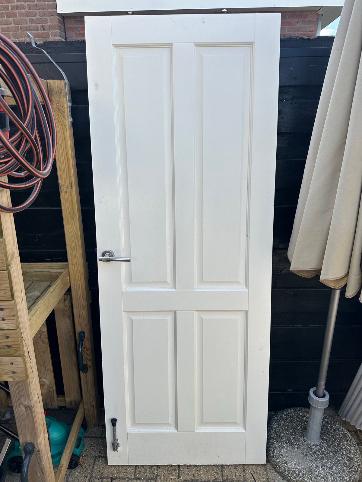 Witte binnendeur met paneeldetails en klink, Ophalen, Gebruikt, 80 tot 100 cm, Binnendeur