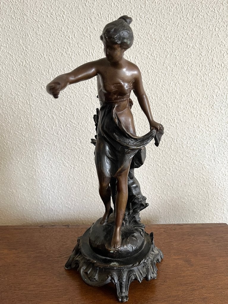 Antiek bronzen beeld: vrouw, ernest justin ferrand, Ophalen of Verzenden, Brons, 20 - 50 cm, Beeld