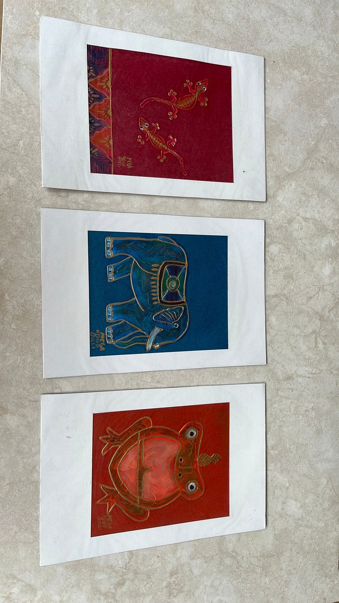 3 tekeningen/schilderijtjes uit Bali, Ophalen of Verzenden