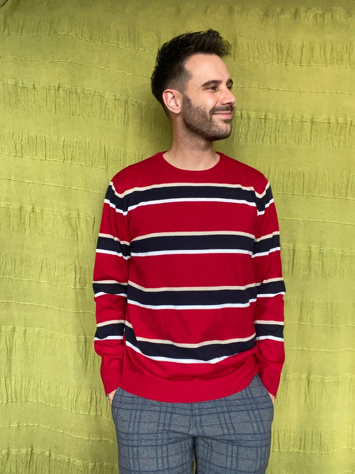 Trui / sweater / strepen / rood gestreept / L / large, Maat 52/54 (L), Hgv, Hgv, Ophalen of Verzenden