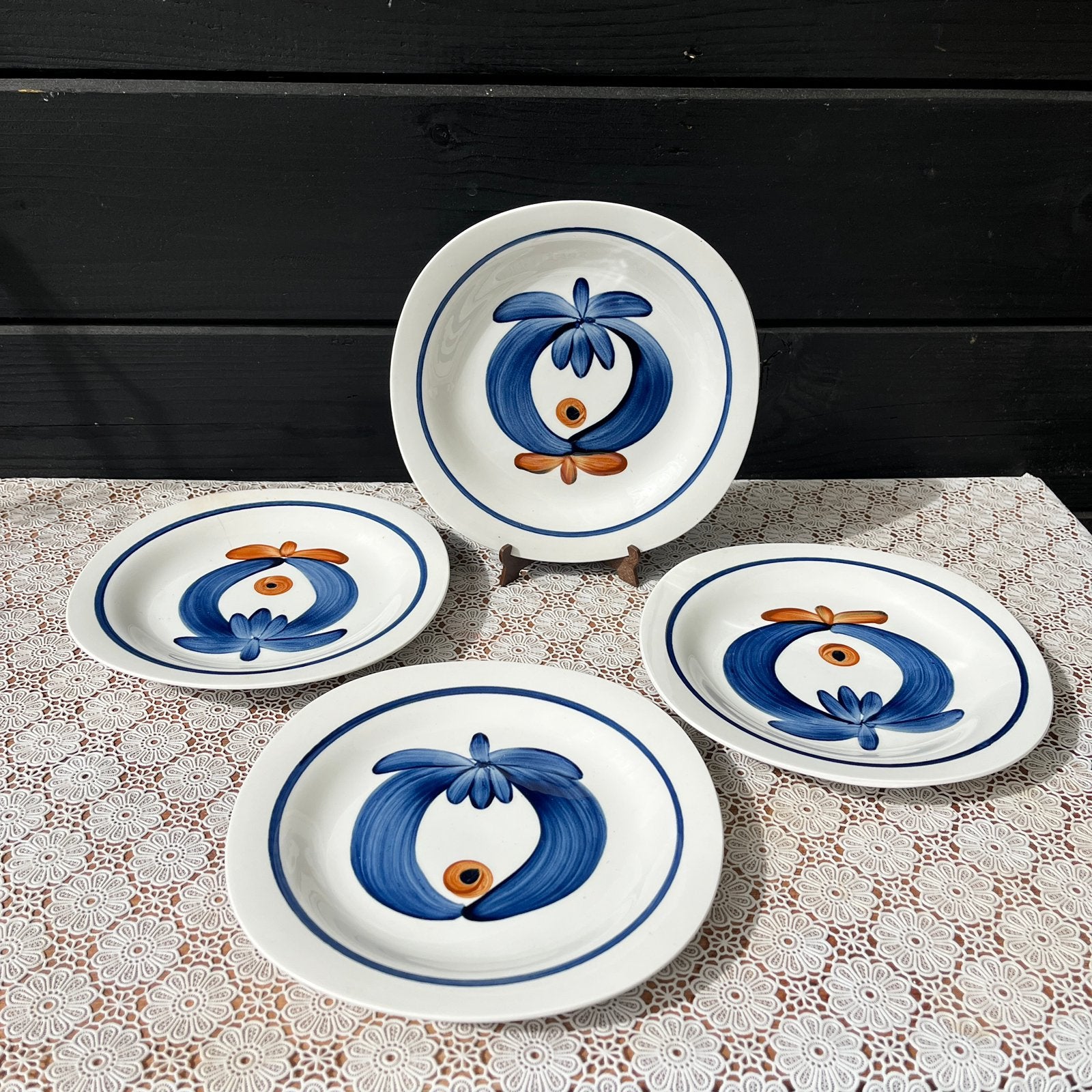 4 vintage borden, 'Polka'-serie,  Rörstrand, Hertha Bengtson, Ophalen of Verzenden