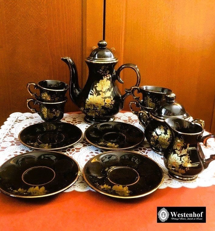 Set mokka - koffie - thee servies compleet porselein zwart, Ophalen of Verzenden