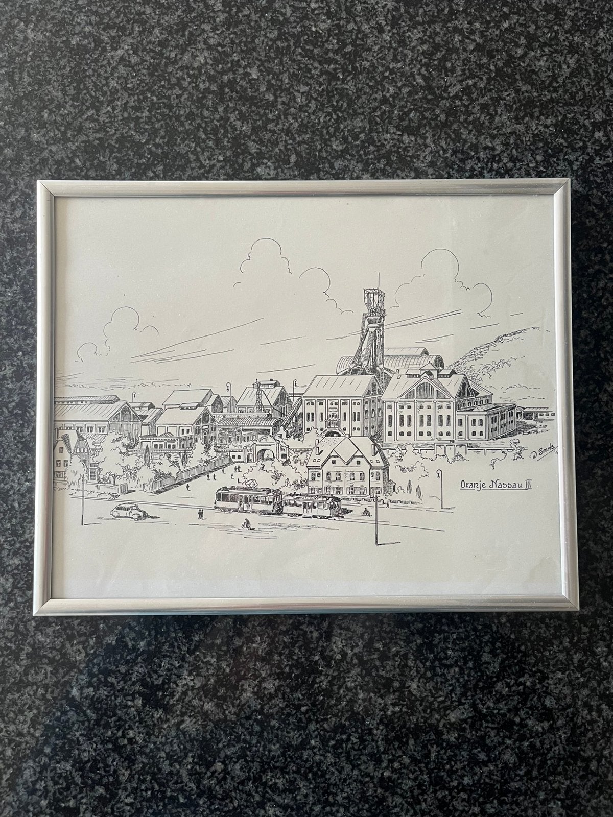 Ingelijste pentekening ON3 - W. Smits 1948, Antiek en Kunst, Ophalen of Verzenden, Tekening, Pentekening, Achter glas